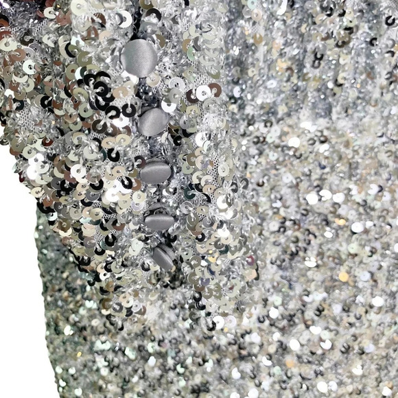 ROTATE BIRGER CHRISTENSEN Samantha Sequined Stretch Mini Wrap Dress Silver 4 - Picture 10 of 13